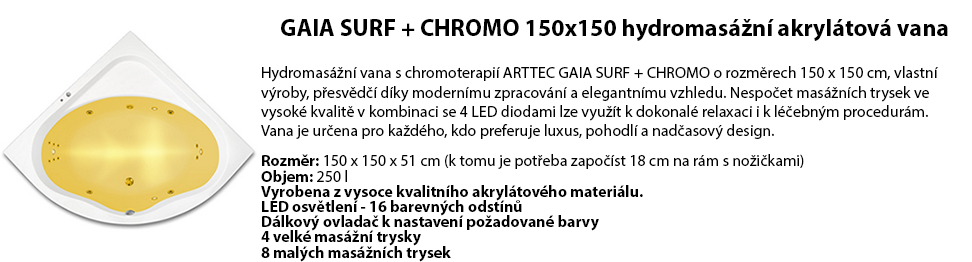 GAIA SURF + CHROMO 150x150 hydromasážní akrylátová vana